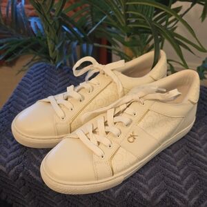 Calvin Klein Women's Off-White & Gold  Womans Sneakers